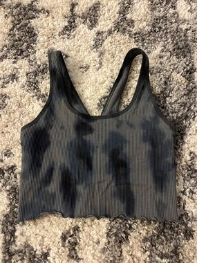Spiritual Gangster Ribbed Tie-Dye Sports Bra in Black and Gray